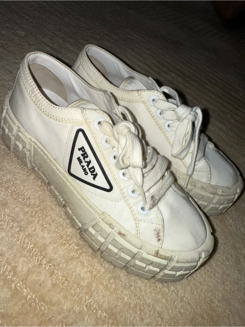 Prada White Platform Lace-Up Sneakers